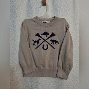 The Beaufort Bonnet Company Tan Sweater with Navy Equestrian Design